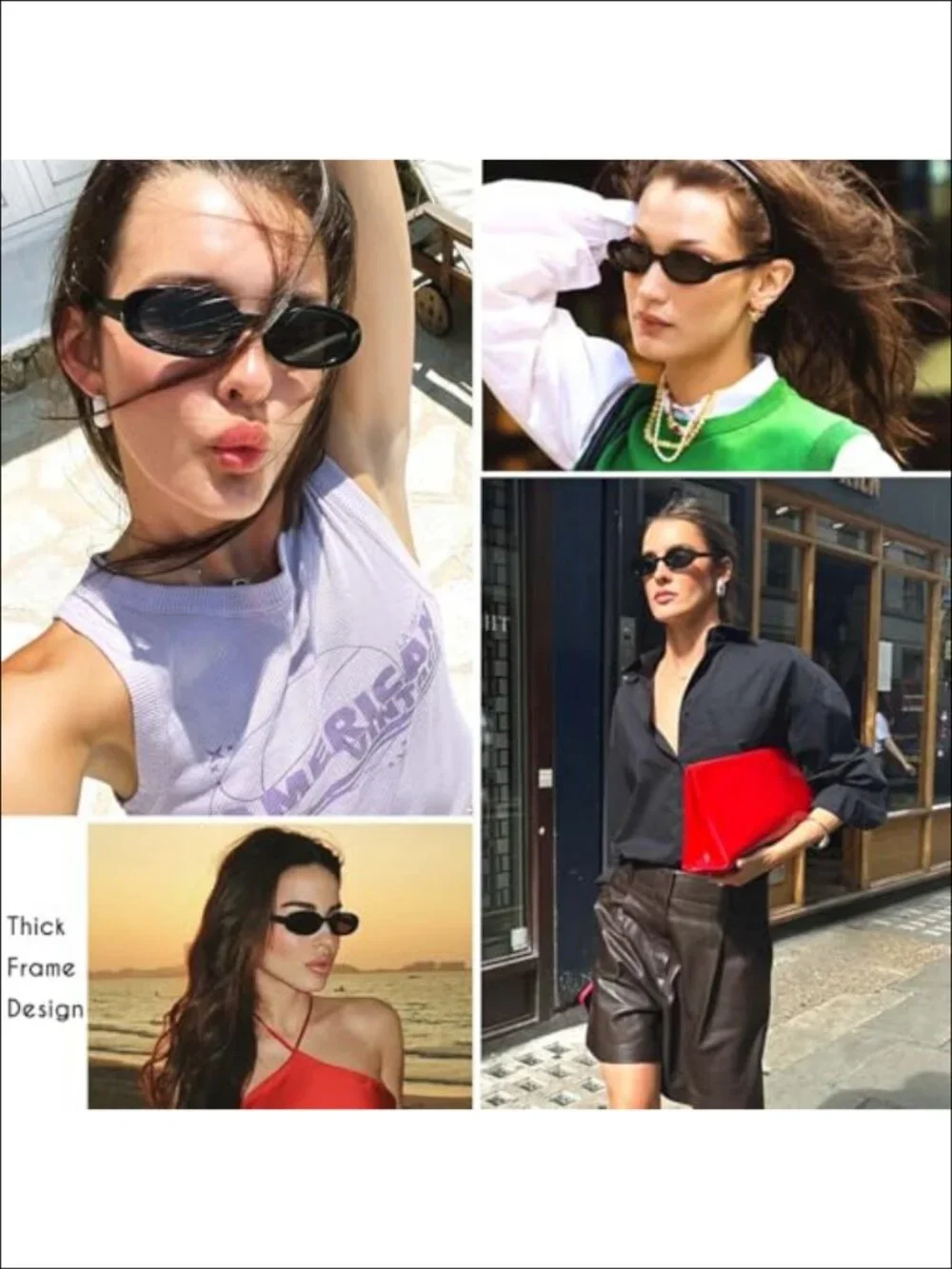 Oval Sunglasses Retro Thick Frame Full-Frame UV Protection